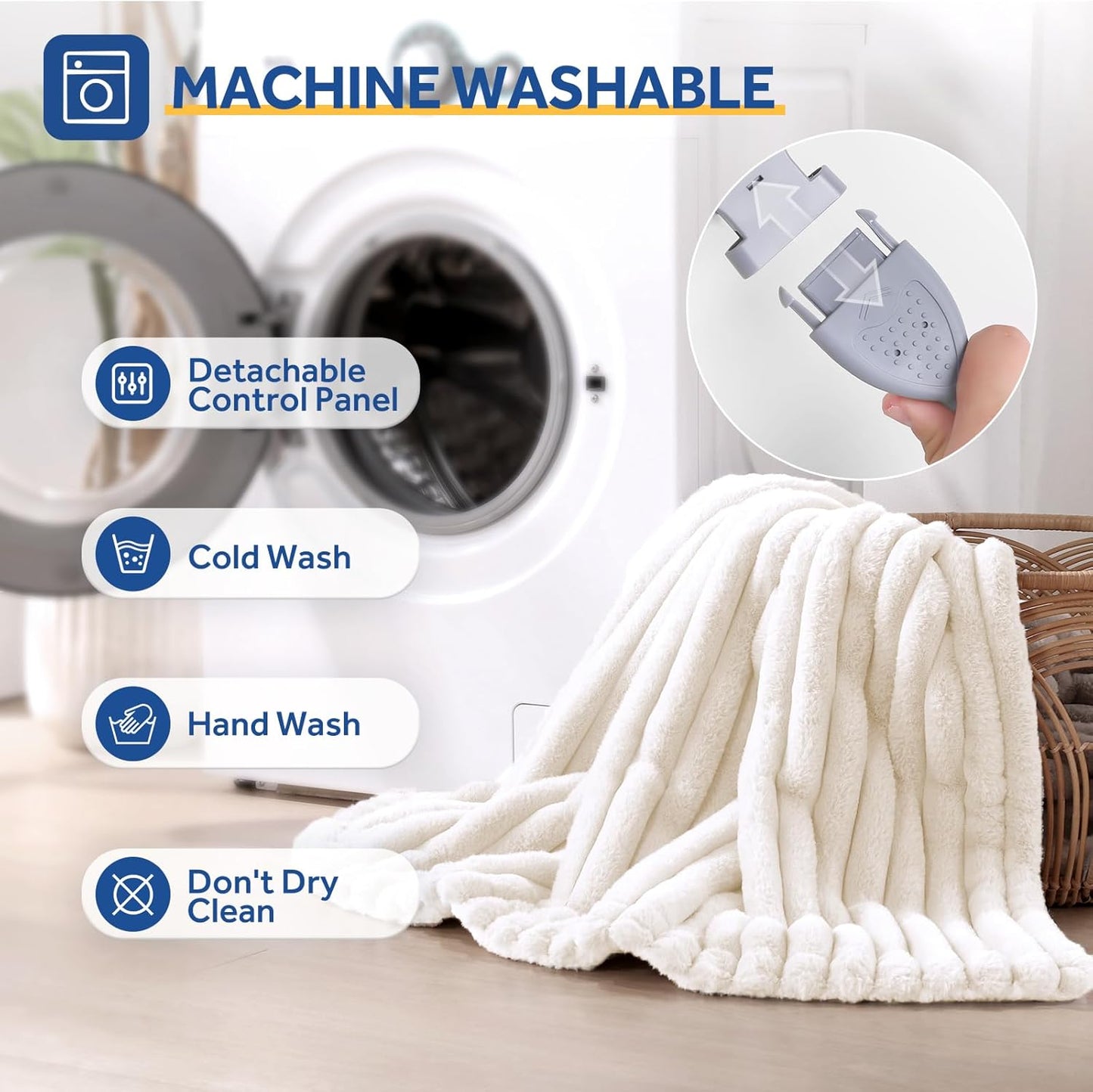 Sealy Electric Blanket Throw Size 50"*60",Super Cozy Faux Fur to Sherpa Reversible Heated Blanket Throw with 6 Heating Levels & 2-10 Hours Auto Off Overheating Protection Machine Washable,Blue White