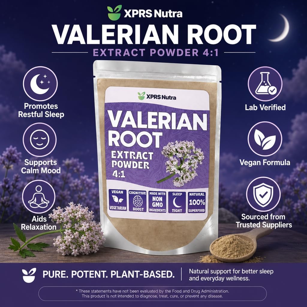 XPRS Nutra Valerian Root Extract Powder 4:1 - Premium Valerian Root Powder for Cognition - Vegan Friendly Herbal Sleep Assist (4 Ounce)