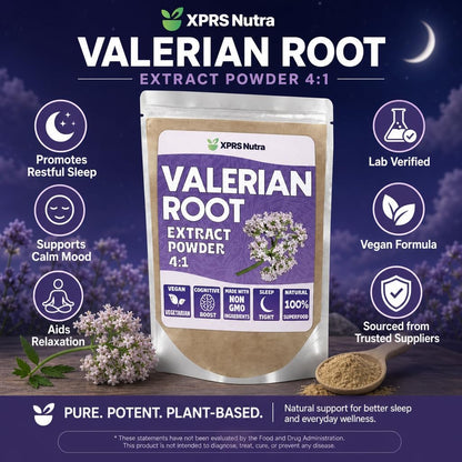 XPRS Nutra Valerian Root Extract Powder 4:1 - Premium Valerian Root Powder for Cognition - Vegan Friendly Herbal Sleep Assist (4 Ounce)