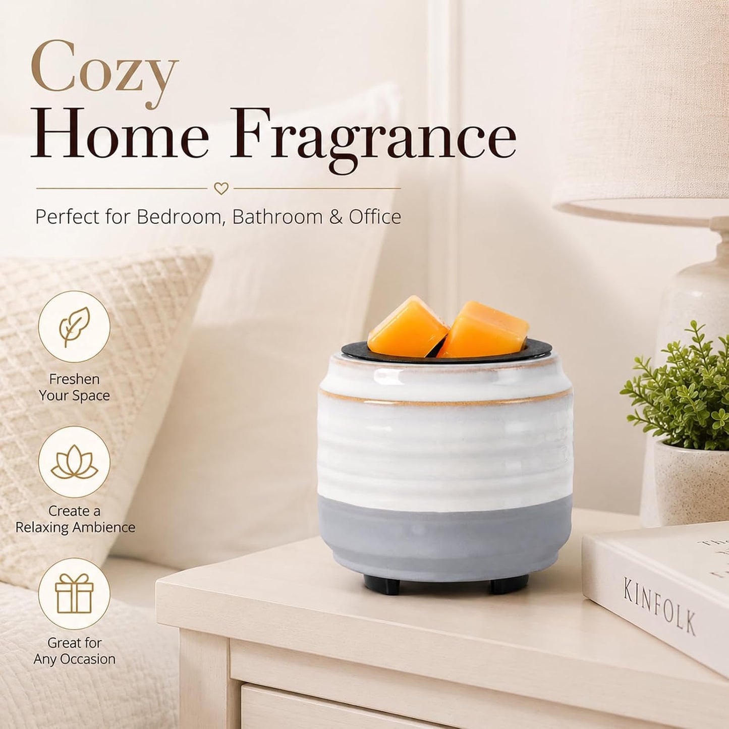 mocosa Ceramic Wax Melt Warmer, 3-in-1 Electric Wax Warmer for Scented Wax Melts, Flameless Candle Wax Burner for Home Fragrance, Bedroom Bathroom Office Decor, Gifts for Women Mom(Beige-Granular)