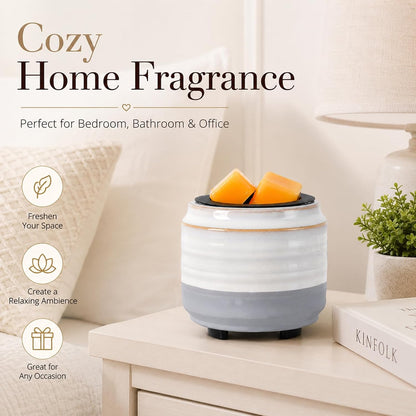 mocosa Ceramic Wax Melt Warmer, 3-in-1 Electric Wax Warmer for Scented Wax Melts, Flameless Candle Wax Burner for Home Fragrance, Bedroom Bathroom Office Decor, Gifts for Women Mom(Beige-Granular)