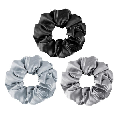 OLESILK 100% Mulberry Silk-Scrunchies for Hair Sleep, Women Grils Silk Hair Ties for Frizz & Breakage Curly Hair, No Damage, Elastics Ponytail Holder, 3 Pack