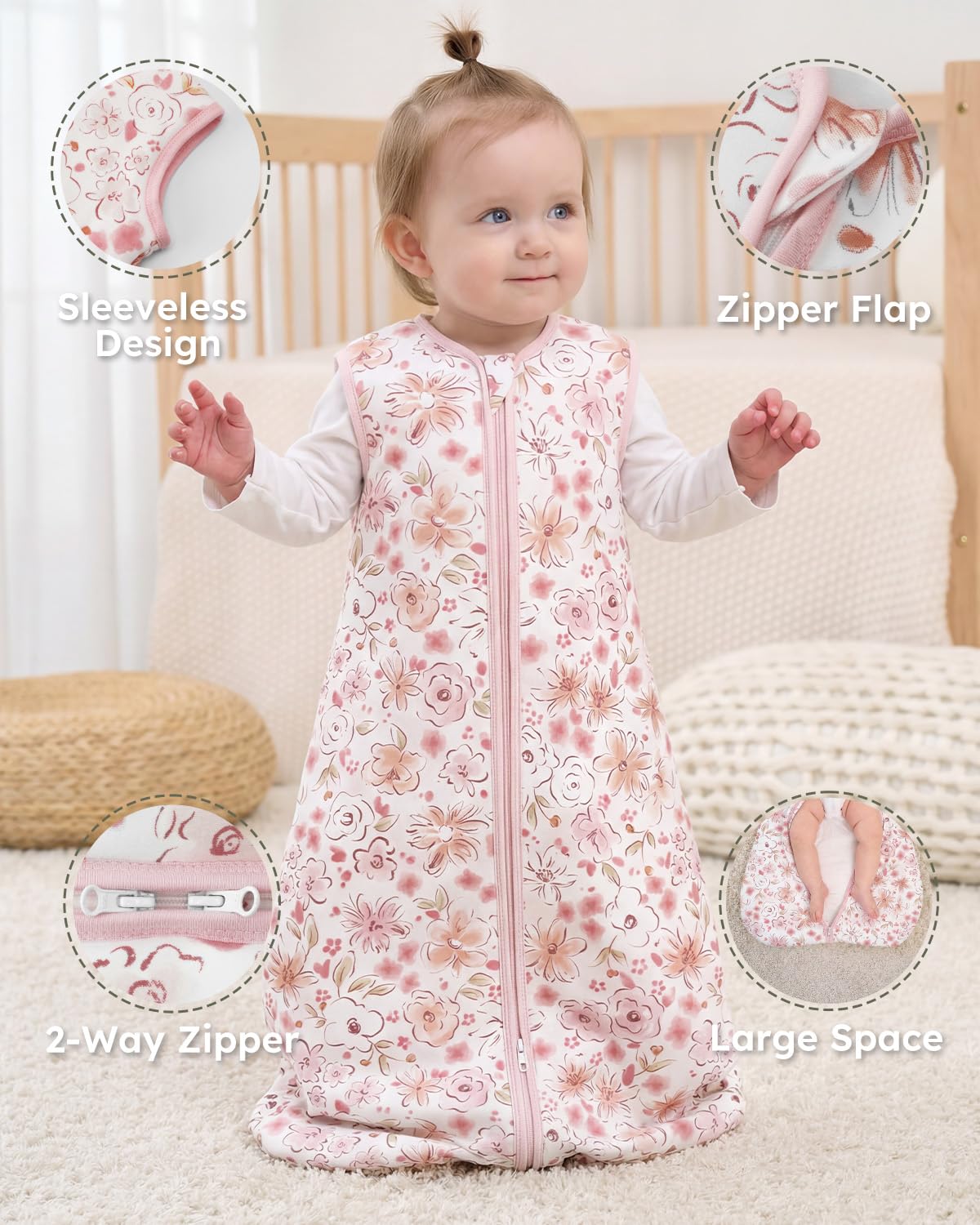 Yoofoss Baby Sleep Sack Baby Wearable Blanket 100% Cotton 2-Way Zipper Toddler Sleeping Sack