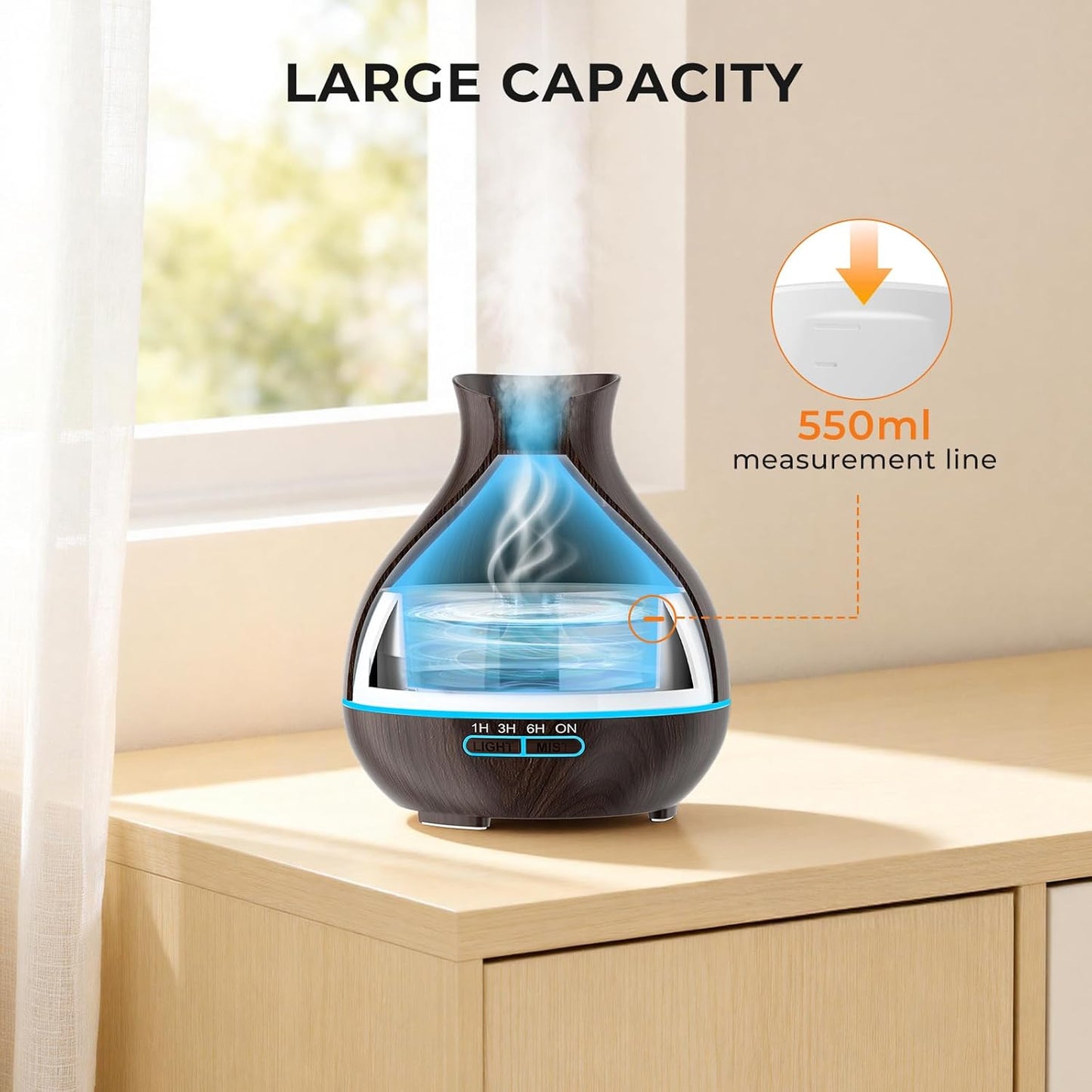 Aromatherapy Essential Oil Diffuser, 550ml Ultrasonic Fragrant Oil Large Room Humidifier, Diffusers for Home with Timer and Waterless Auto-Off, 7 Color LED Lights,Cool Mist Humidifiers