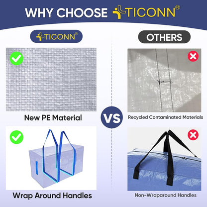 TICONN Extra Large Moving Bags Heavy Duty with Zippers & Carrying Handles, Durable Storage Bags Moving Boxes for Closet Organizers and Storage (Blue)