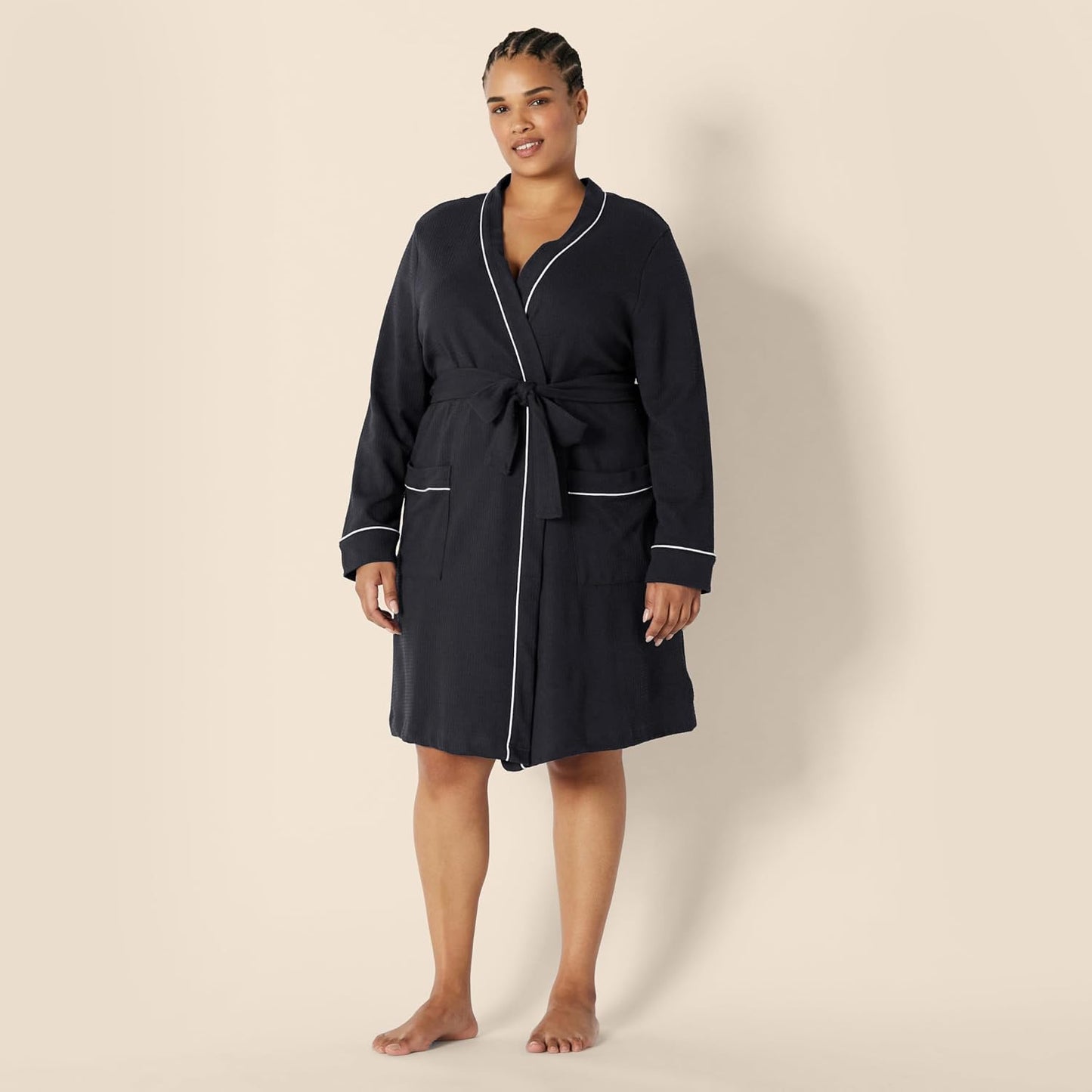Amazon Essentials Women's Lightweight Cotton Waffle Mid-Length Bathrobe (Available in Plus Size)