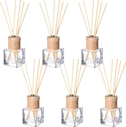 Roshtia 4 Set Reed Diffuser Bottle Empty Refillable Fragrance Glass Diffuser Bottles with Wooden Caps Rattan Sticks 50ml 1.7 oz Glass Jars for DIY Fragrance