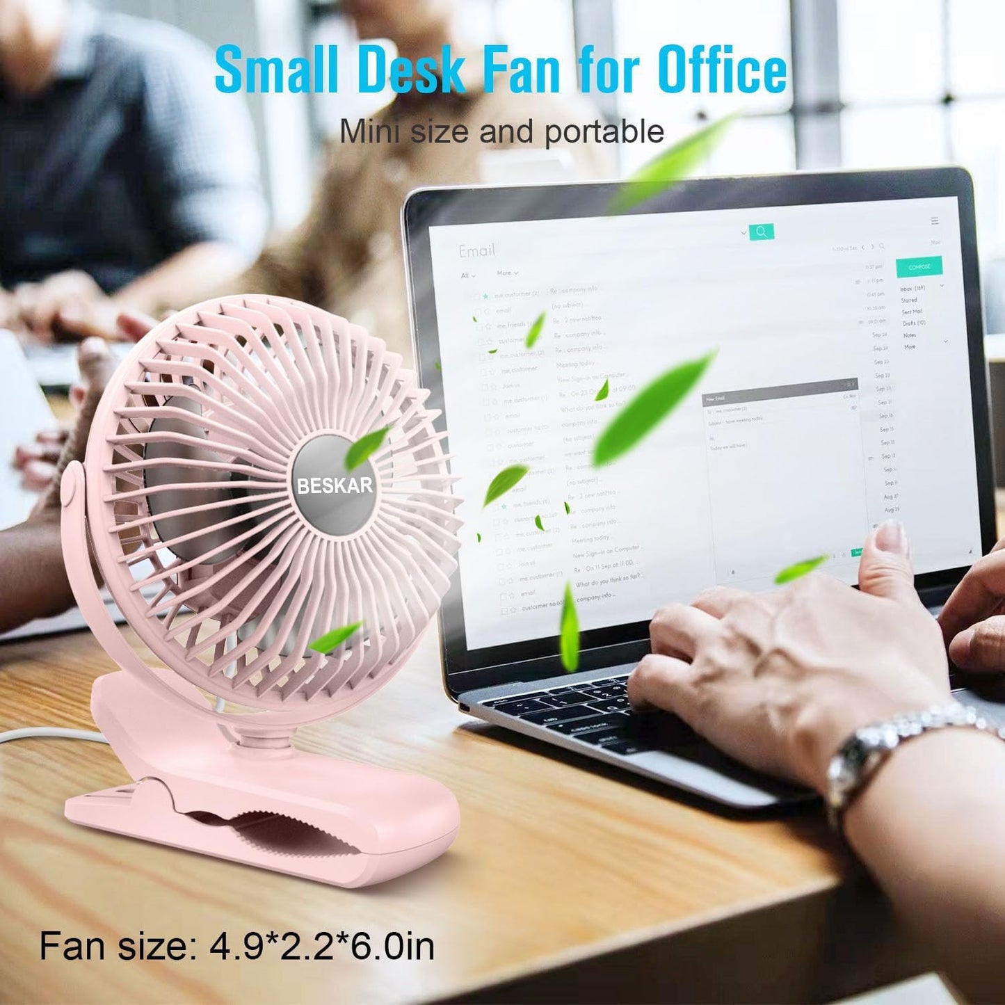 BESKAR Small Clip on Fan, 3 Speeds USB Fans with Strong Airflow, Clip & Desk Fans USB Plug in with Sturdy Clamp - Ultra Quiet operation for Office Dorm Bedroom Stroller