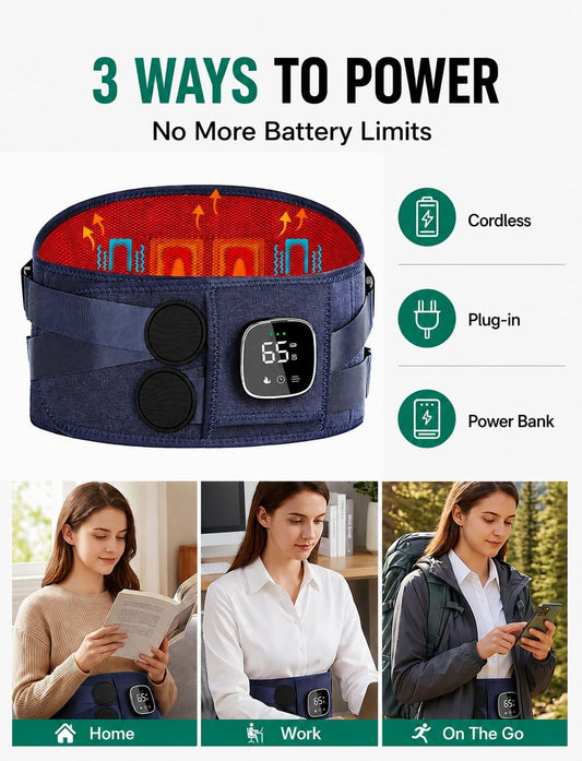 10000mAh Cordless Heating Pad for Back Pain Relief, Rechargeable Wearable Back Massager with 3 Heat, 5 Vibration & Timer, Portable Heating Pad for Daily Comfort Anywhere, Gifts for Women Men Mom Dad