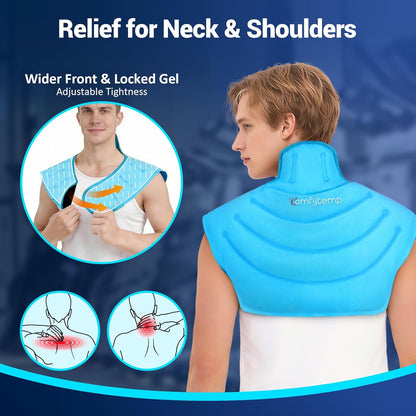 Comfytemp Large Ice Pack for Neck Shoulders Upper Back Pain Relief with Straps, Reusable Gel Ice Wrap Hot Cold Compress Therapy Recovery for Upper Back, Cervical Injuries, Rotator Cuff (Large, Blue)