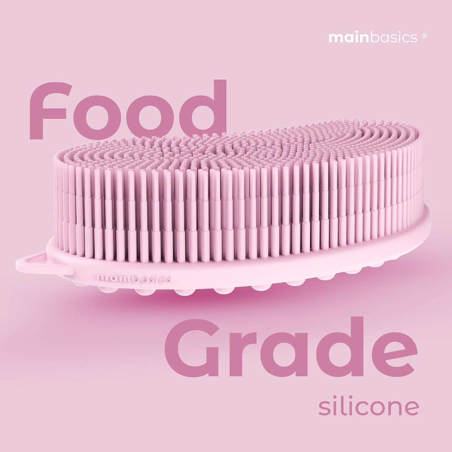 MainBasics Silicone Body Scrubber, Pink, Exfoliate | Dual-Sided, Shower Exfoliator, For Men & Women, Loofah Alternative
