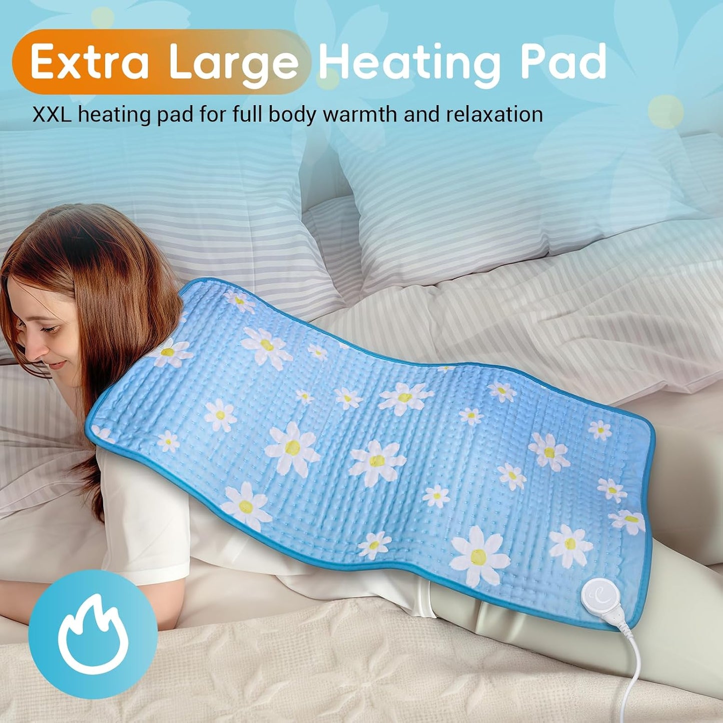 Comfytemp Extra Large Heating Pad for Back & Period, 33''x 17'' King Size FSA Eligible Pack, Birthday Gifts for Women Men Mom Dad, HSA Electric XL Heat Wrap for Body/Shoulder/Neck/Knee, Washable, Blue