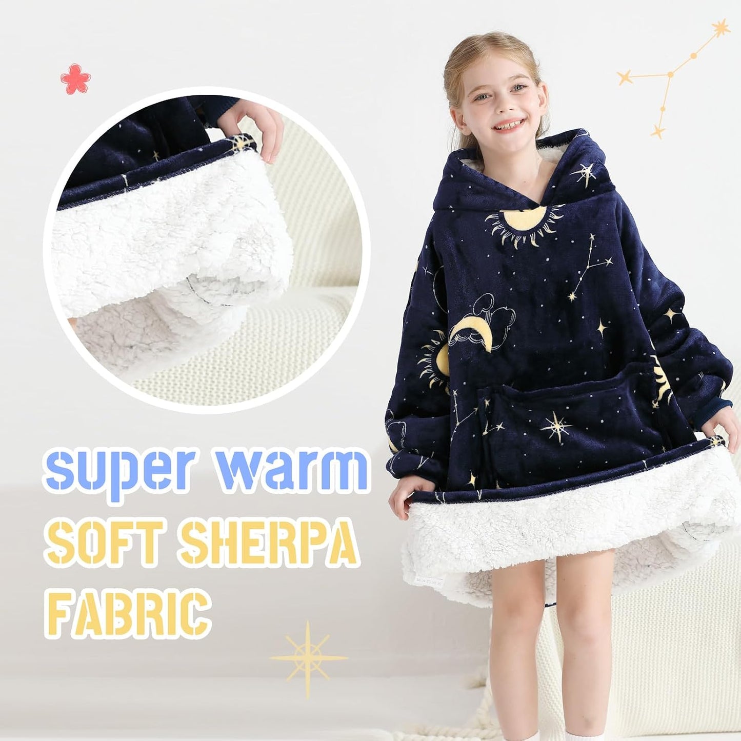 Aemilas Wearable Blanket Hoodie - Warm Sherpa Blanket Sweatshirt as Gifts for Adult Women Mom Men, One Size Fits All
