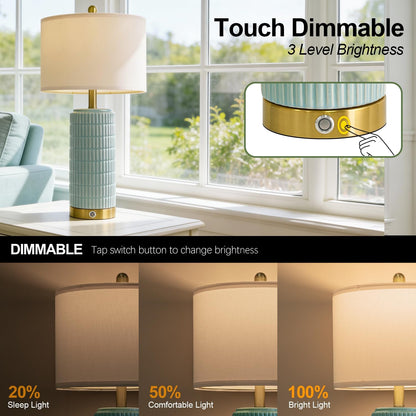 PoKat Touch Bedside Table Lamps with 2 USB for Bedroom Living Room, 25''