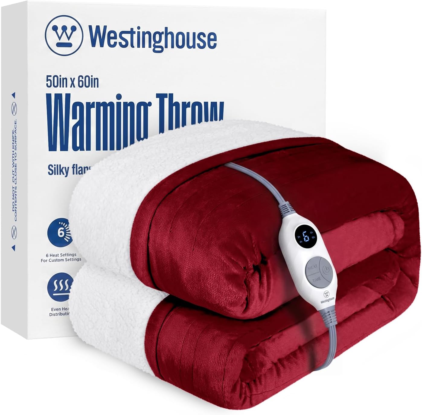 Westinghouse Heated Throw Blanket, Electric Blanket Throw with 6 Heating Levels and 2-10 Hours Time Settings, Flannel to Sherpa Super Cozy Heated Blanket Machine Washable, 50x60 inch, Charcoal