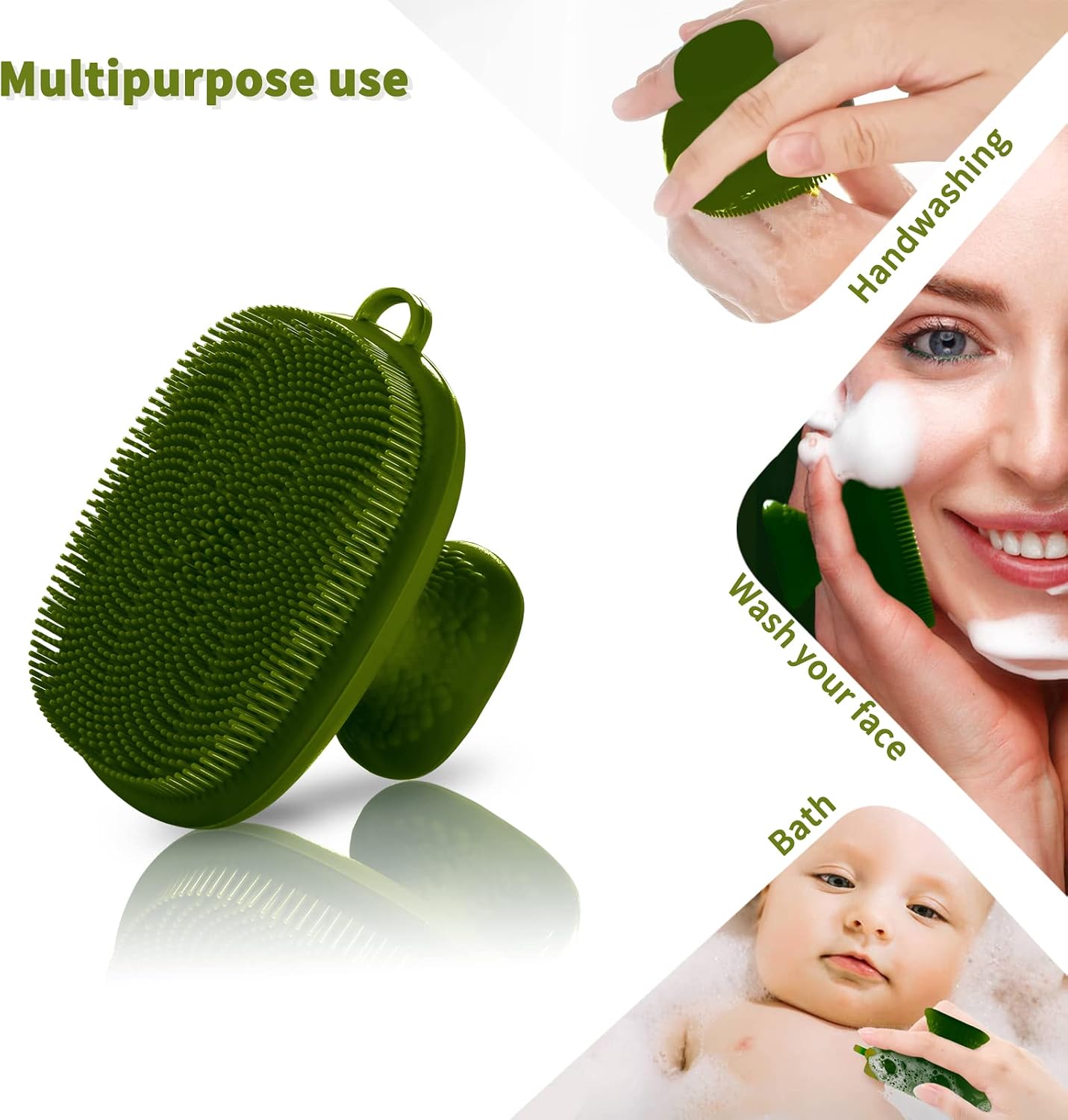 Back Scrubber for Shower & Face Scrubber, 2Pcs Silicone Exfoliating Brush Set with 17In Long Handle, Soft Body & Facial Cleansing Scrubber for Men Women
