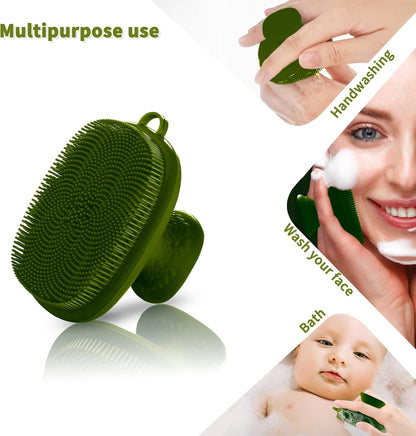 Back Scrubber for Shower & Face Scrubber, 2Pcs Silicone Exfoliating Brush Set with 17In Long Handle, Soft Body & Facial Cleansing Scrubber for Men Women
