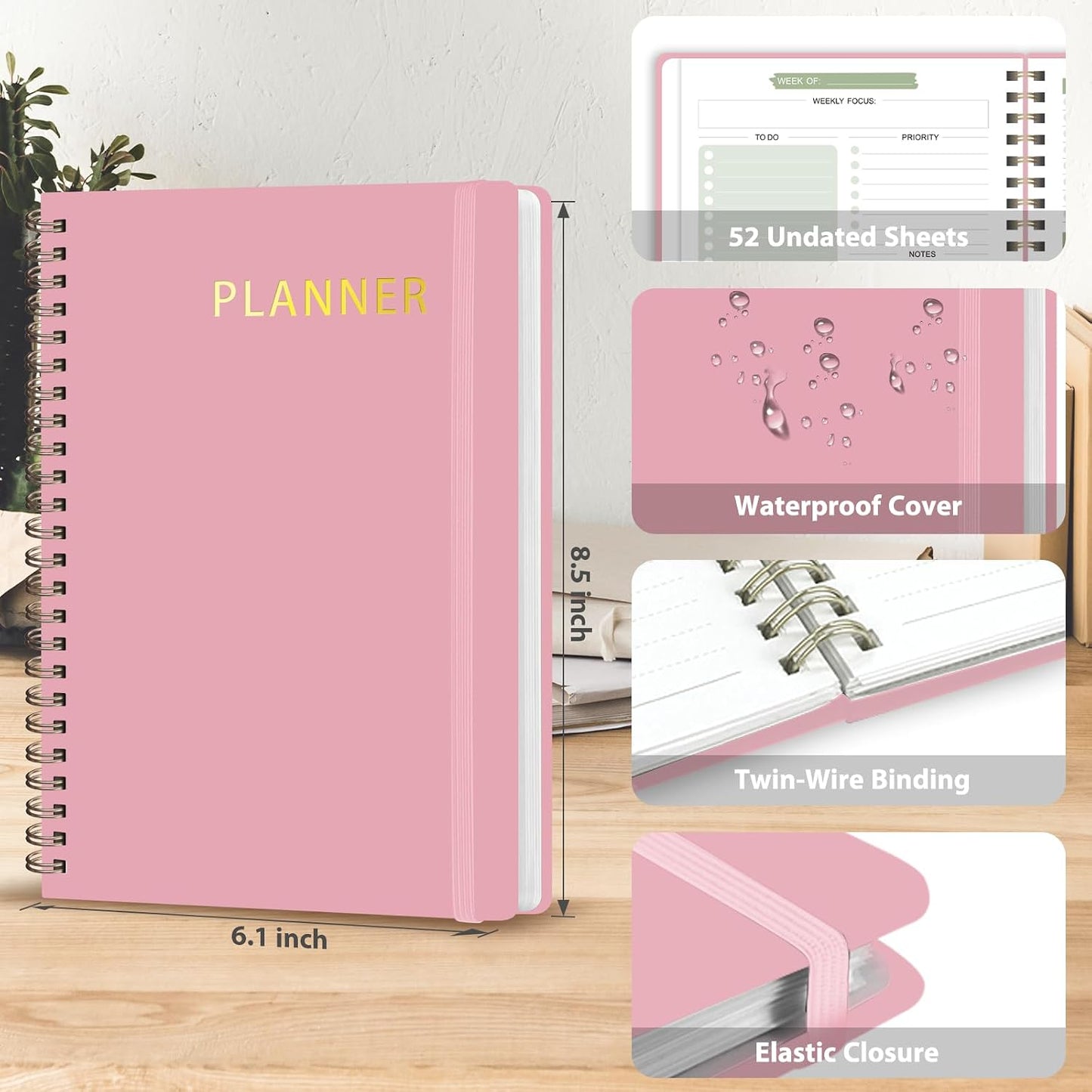Undated Weekly Planner, Weekly To Do List Notebook, A5 Daily Planner | Office School Supplies, Spiral Binding, Inner Pocket, Goal, Organizer, Habit Tracker