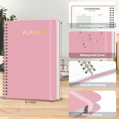 Undated Weekly Planner, Weekly To Do List Notebook, A5 Daily Planner | Office School Supplies, Spiral Binding, Inner Pocket, Goal, Organizer, Habit Tracker
