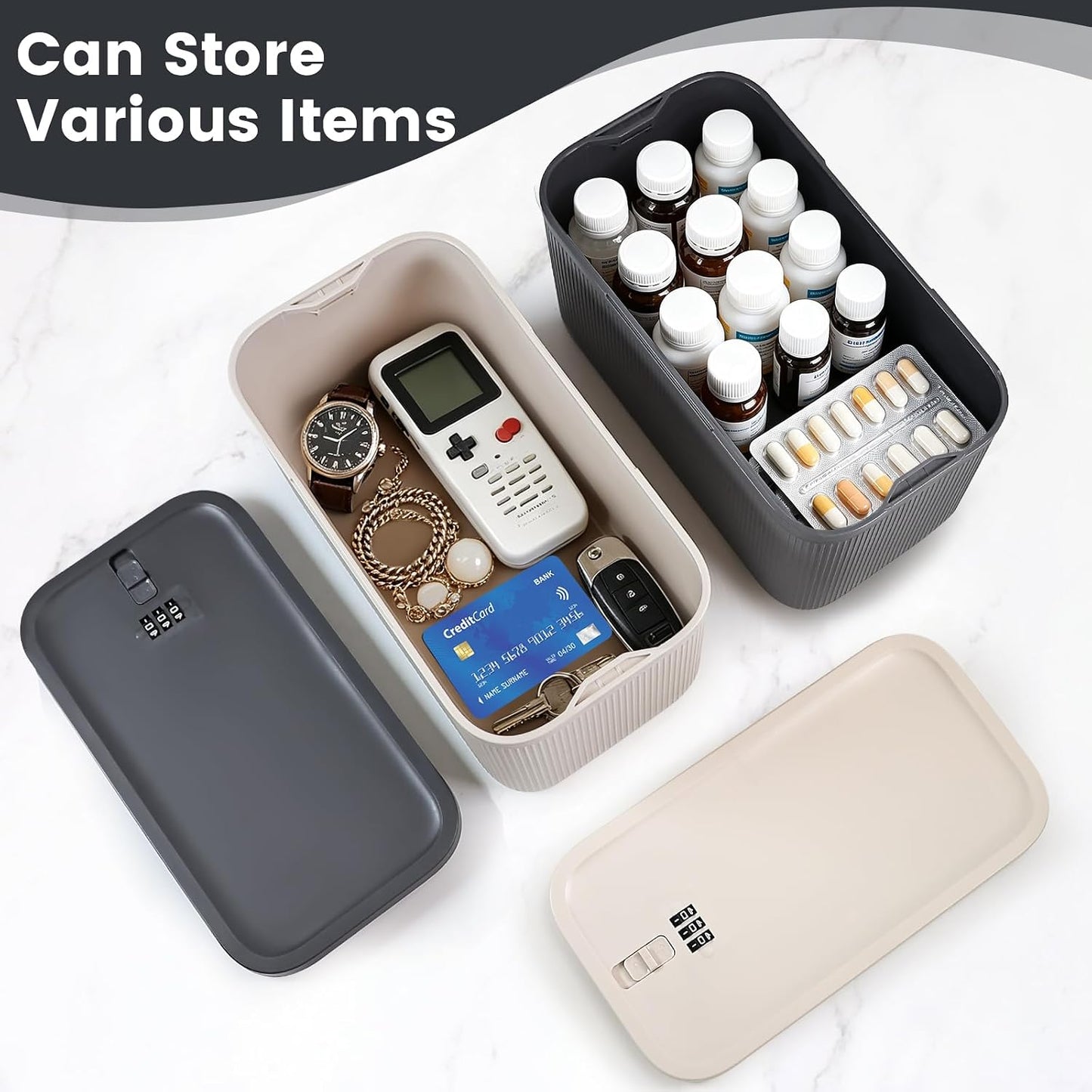 Small Lock Box, Lockable Storage Box with Combination Code for Medication Safe, Medicine Lock Box for Pills/First Aid Kits/Food/Snack Phone Jail, Locked Container for Home/Fridge/Office/School (Pink)