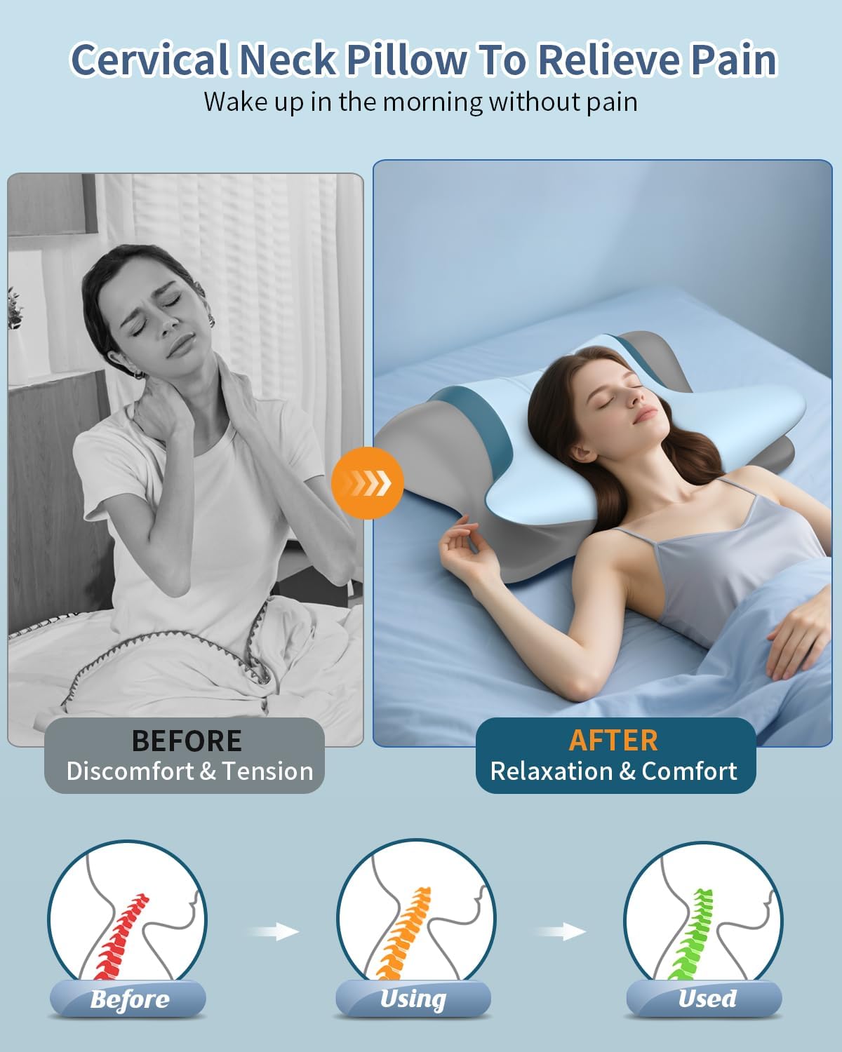 Cervical Neck Pillow for Pain Relief - Ergonomic Side Sleeper Pillow for Neck Support, Orthopedic Memory Foam Pillows for Sleeping, Contour Cervical Pillow Bed Pillow for Back Sleepers