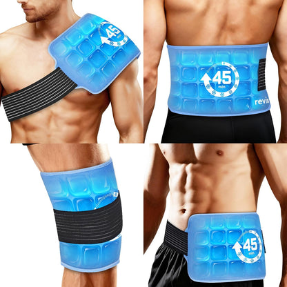 REVIX Ice Pack for Injuries Reusable, 14 × 7" Gel Cold Compress with Strap