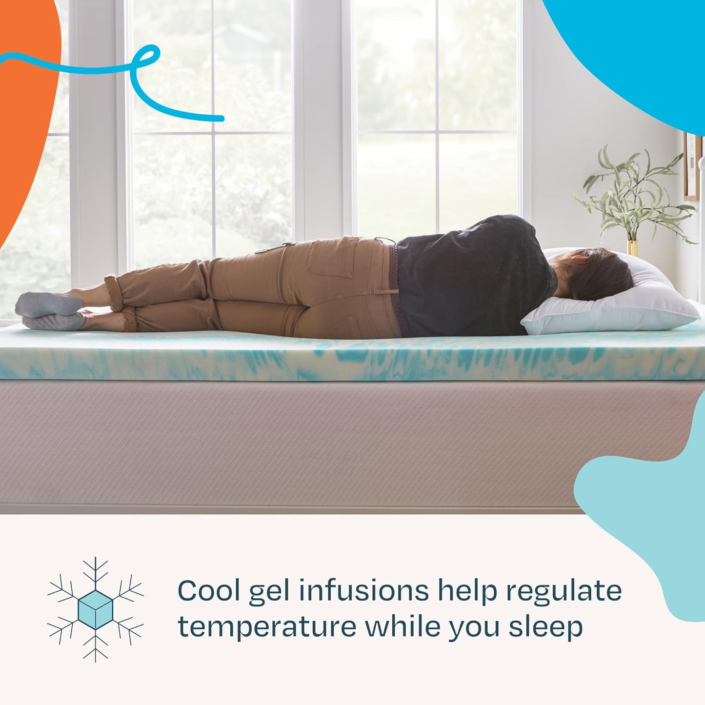 Linenspa Memory Foam Mattress Topper, Queen Size - 2 Inch Gel Infused Memory Foam - Plush Feel - Cooling and Pressure Relieving - CertiPUR Certified
