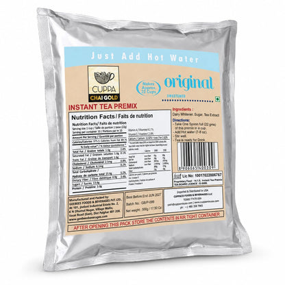Chai Gold Instant Chai Tea Premix Powder - Sweetened Milk Tea Latte Mix for Home and Beverage Dispensers - [500g / 1.1 lb Bulk Bag] (Kadak)