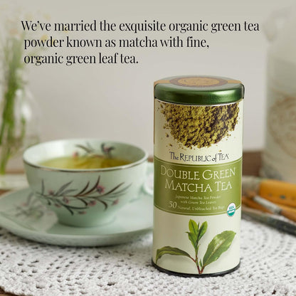 The Republic of Tea - Organic Double Green Matcha Tea Super Refill, Naturally Caffeinated Japanese Green Tea Powder and Leaves, Steeps 100 Cups