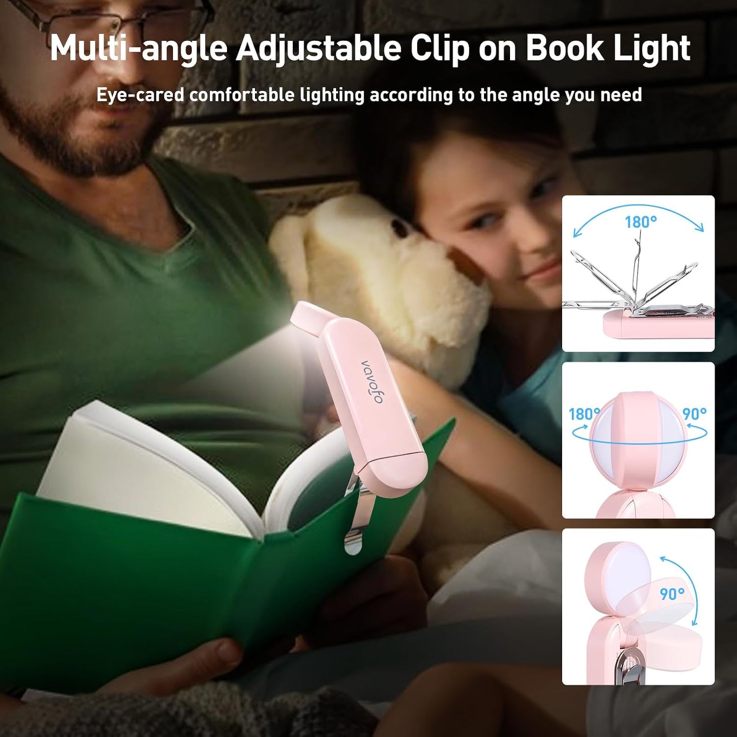 VAVOFO USB Rechargeable Book Light, Blue Light Blocking, Amber Clip-On Bookmark Shaped Reading Light, Eye Care 6 LEDs With 9 Lighting Modes for Bookworms (Grey)