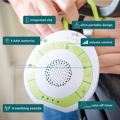 MyBaby Sound Machine, White Noise for Baby, Travel, Nursery and On The Go, 4 Soothing Sounds, Integrated Clip, Small and Lightweight, Great for Registry Gift