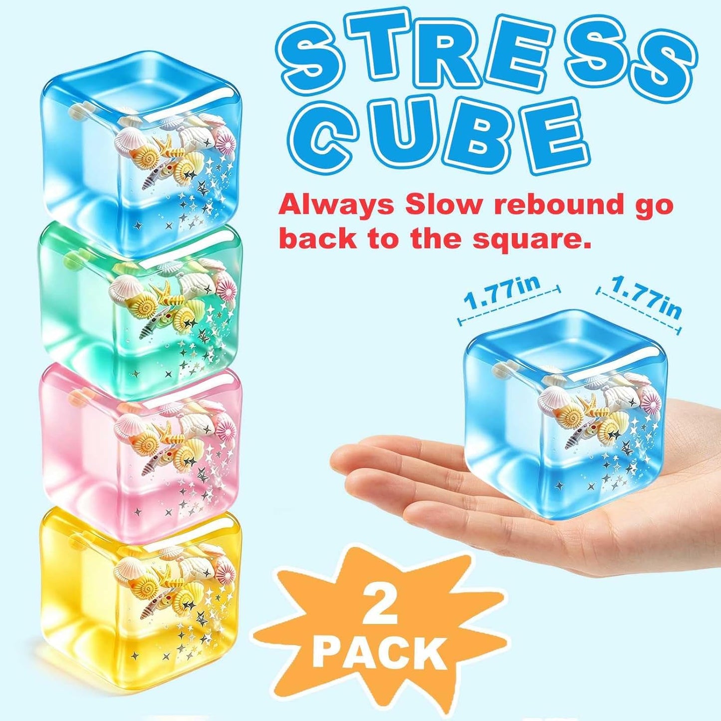 Stress Cube Squishy Fidget Toys- 2 Pack Squeeze Toys, Gifts Anxiety Relief Items for Teens & Adults Men Women, Office Desk Accessories Sensory Toy for Anxiety ADHD, Party Favors Goodie Bag Fillers