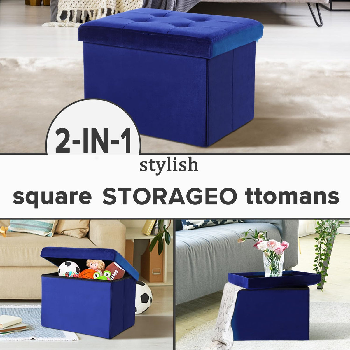 LINMAGCO Ottoman with Storage Small Foot Rest Stool Under Desk Stool Short Folding Footrest for Living Room Bedroom Home Office Dorm Dark Gray 16X12X12IN
