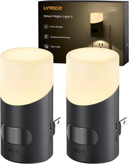 Lyridz Amber Night Light with Motion Sensor, 1-150LM Dimmable Plug-in Nightlight Indoor for Bedroom, Bathroom, Hallway, Stairs, Pet House, Toilet, 2 Pack