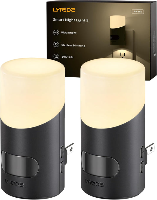 Lyridz Amber Night Light with Motion Sensor, 1-150LM Dimmable Plug-in Nightlight Indoor for Bedroom, Bathroom, Hallway, Stairs, Pet House, Toilet, 2 Pack