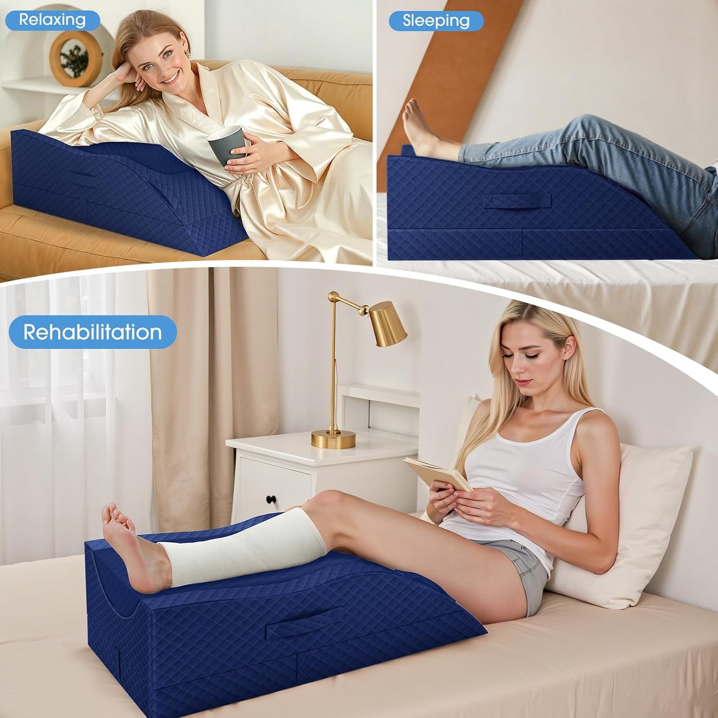 TranquilRelax Elevation Pillows for Leg After Surgery, Memory Foam Adjustable Wedge Pillow for Injury or Rest, Ankle Pillow for Sleeping Blood Circulation, Grey/Single Leg