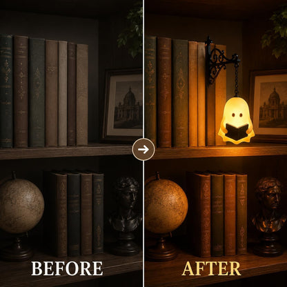 Library Lantern-Decorative Bookshelf Lighting, Mini Bookshelf Lamp Slides Between Books, Warm Amber LED Nook Light & Bookshelf Lantern for Book Nook, Shelf Decor Gift for Book Lovers(Reading Ghost)