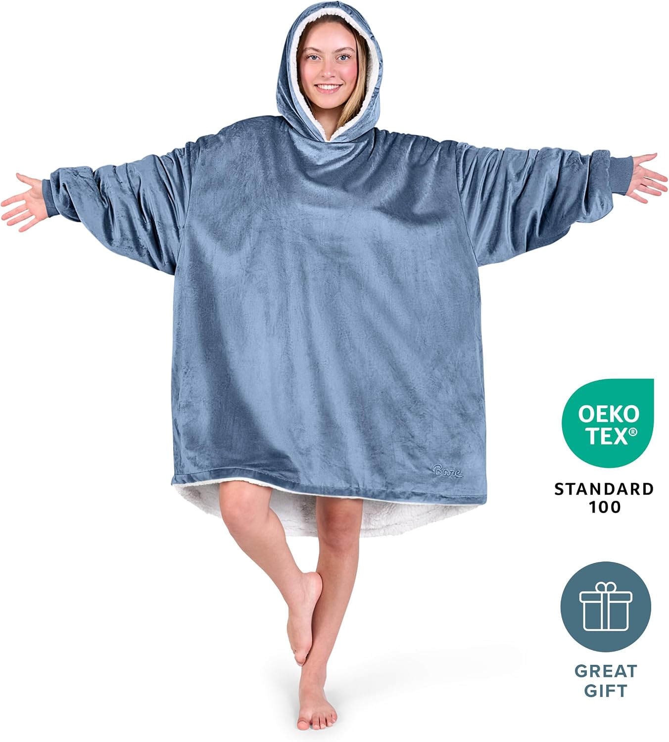 Bare Home Wearable Blanket Hoodie - Soft Plush Sherpa - Warm and Cozy - Oversized Wearable Blanket