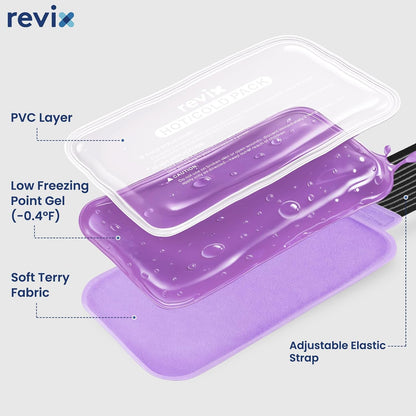 REVIX Ice Packs for Injuries Reusable, 2 Packs Hot & Cold Gel Ice Packs with PVC Cooling Design & Adjustable Strap, Flexible Therapy on Joints, Muscles, Shoulder, Back and Knee (10" x 5" Blue)
