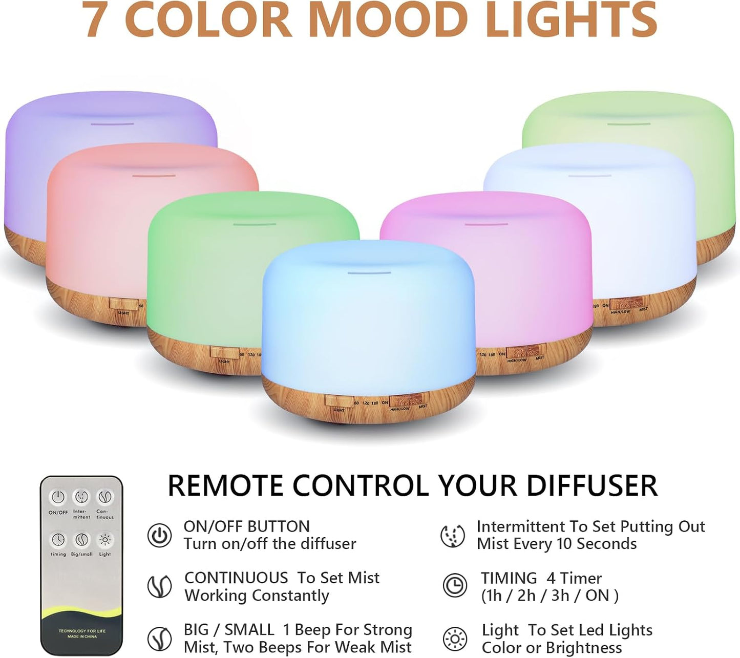 SACATR 550ml Oil Diffuser with 30x5 mL Essential Oils, Ultrasonic Technology, Remote Control for Home Office