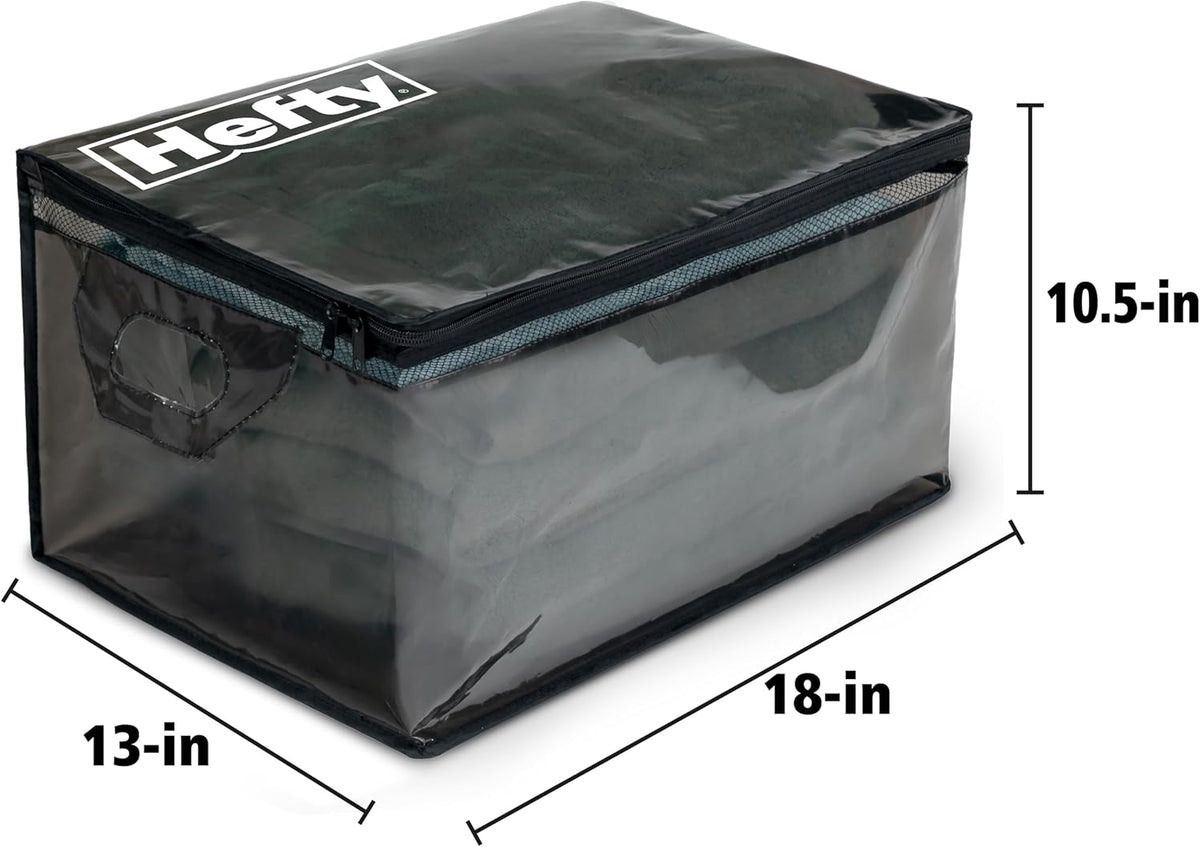 Hefty Storage Bags Extra Large Double Zipper Backpack, Heavy Duty Water Resistant Moving Totes with Shoulder Straps, Foldable Reusable Packing Organizers, (X-Large Black)