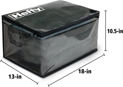 Hefty Storage Bags Extra Large Double Zipper Backpack, Heavy Duty Water Resistant Moving Totes with Shoulder Straps, Foldable Reusable Packing Organizers, (X-Large Black)