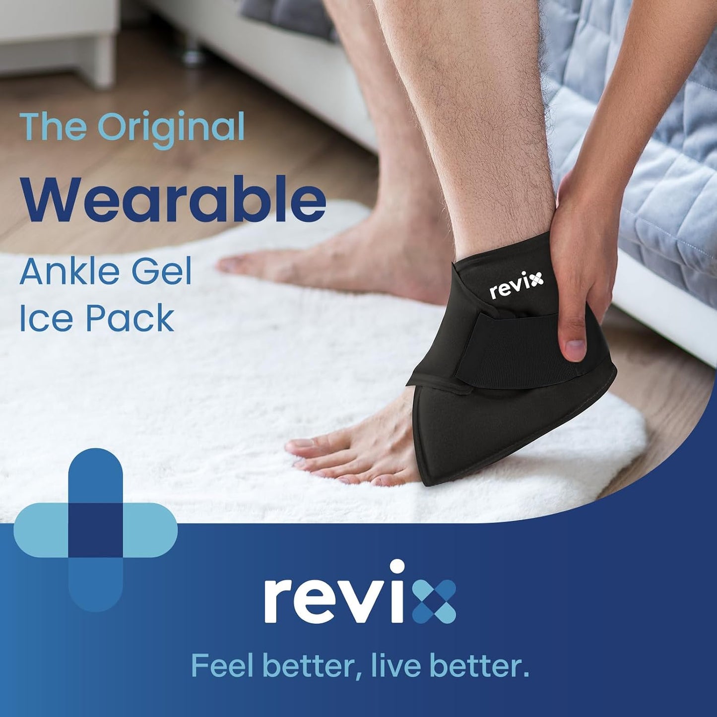 REVIX Ankle Ice Pack Wrap for Plantar Fasciitis & Foot Pain Relief, Reusable Gel Cold Compress Wrap for Feet Swelling, Achilles Tendonitis, and Sprained Ankles Recovery