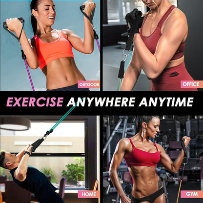 WHATAFIT Resistance Bands, Exercise Bands, Workout Bands with Handles, Door Anchor and Ankle Straps, 5 Resistance Levels Fitness Bands for Strength Training, Physical Therapy, and Home Gym Equipment