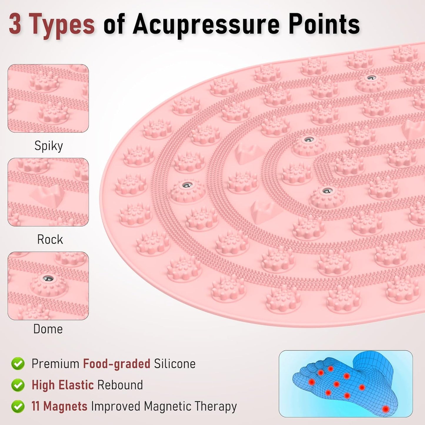 Foot Massage Mat Acupressure Board Large 30*17.7 In, Silicone Jogging Reflexology Mat for Feet Soft & Stiff Feet Magnetic Pressure Point Acupuncture Mat for Yoga Home Office Standing Elderly Pink