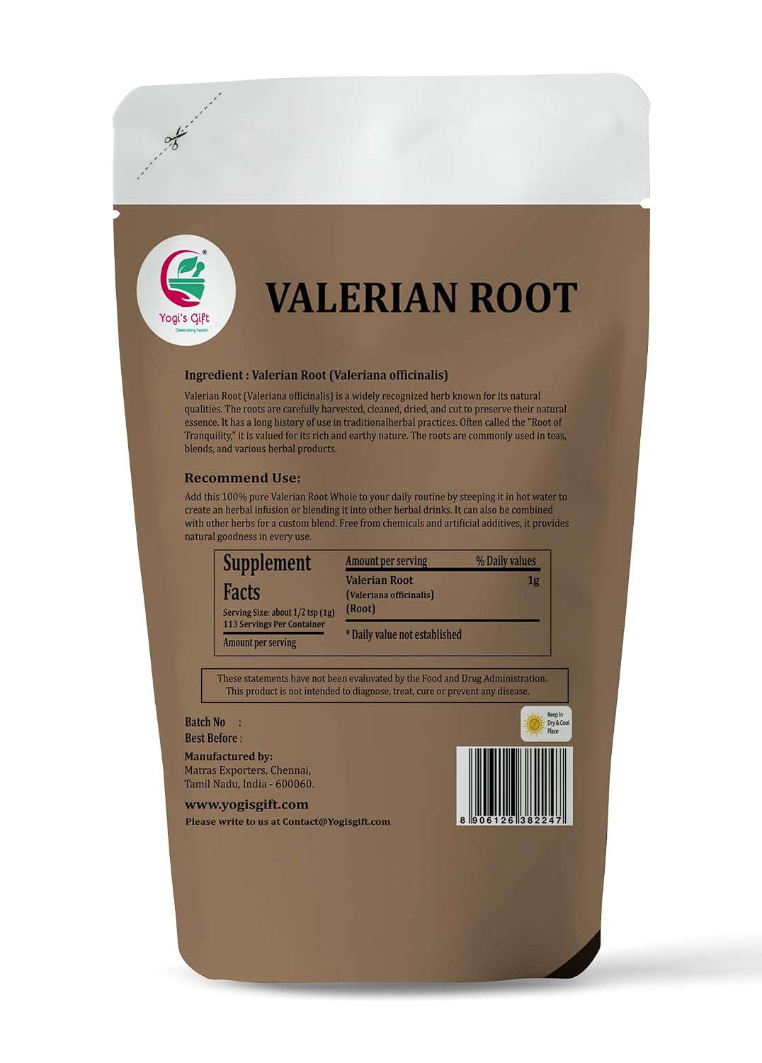 Yogi's Gift® Whole Valerian Root 4 oz | Dried Herbal Tea Root