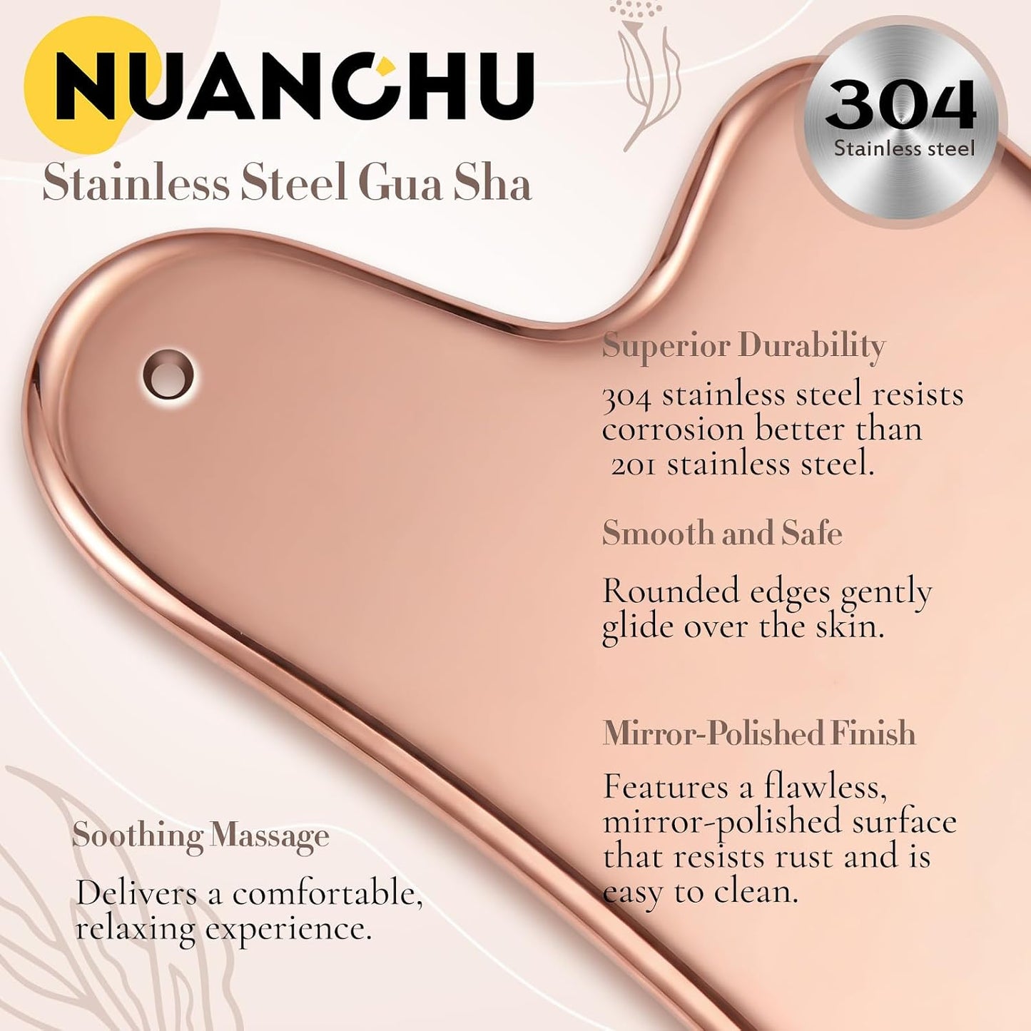 Nuanchu Stainless Steel Gua Sha Facial Tool, Metal Gua Sha for Lymphatic Drainage, Guasha Face Sculpting Double Chin Reduce with Pouch Self Care Gift(304 Stainless Steel,Silver)