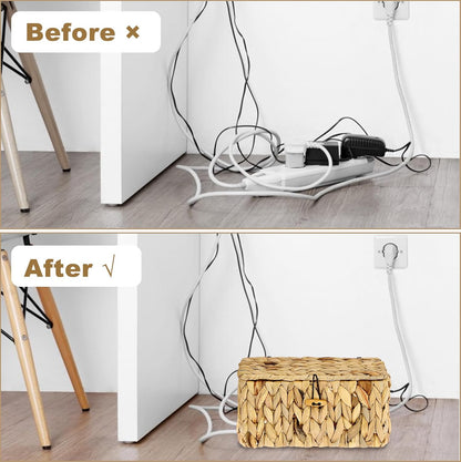 BTSKY Woven Cable Management Box with Lid Water Hyacinth Cord Organizer, S