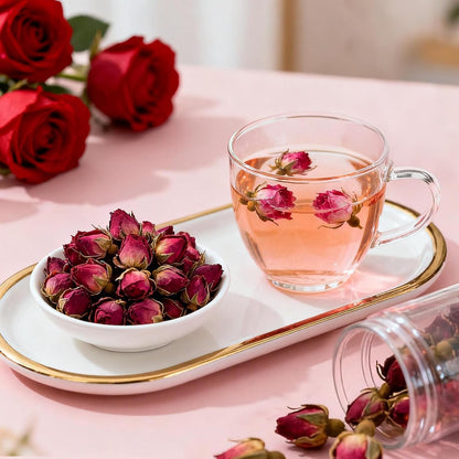 MQUPIN Rose Bud Tea - Dried Red Rose (100% Natural, Pure Flower, Edible Buds, Culinary, Food Grade) - Red Rosebud (90g)