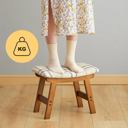 Foot Stool Ottoman Foot Rest Under Desk,Small Stool for Living Room, Bedroom and Kitchen (Brown Legs - Beige Stool Surface)